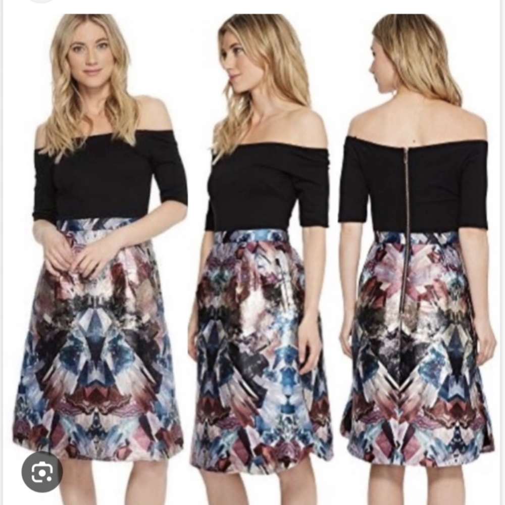 Ted Baker London Black and Multicolor Midi Dress